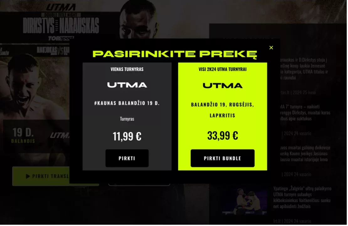 bilietų pasirinkimas
